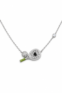TENNIS LOVE – Stříbrný náhrdelník Ag 925 s tenisovou raketou, míčkem a moissanitem 0,006 ct