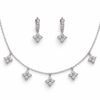 DIAMOND BLOSSOM – Stříbrná květinová souprava s moissanity 0,2 ct | ANU JEWELRY