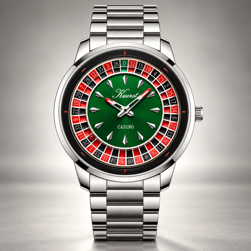 Pánské hodinky KUERST Casino Roulette s rotační ruletou a gravírovaným dýnkem