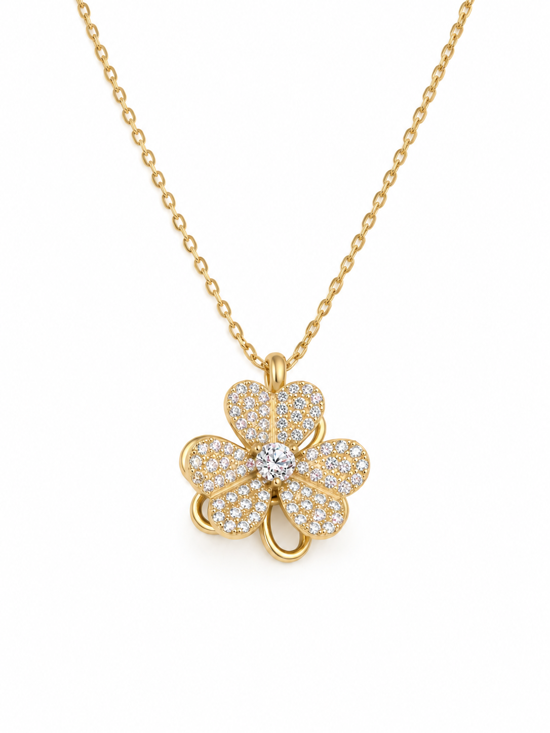 FORTUNA BLOOM – Otočný náhrdelník Čtyřlístek, stříbro pozlacené 14K zlatem