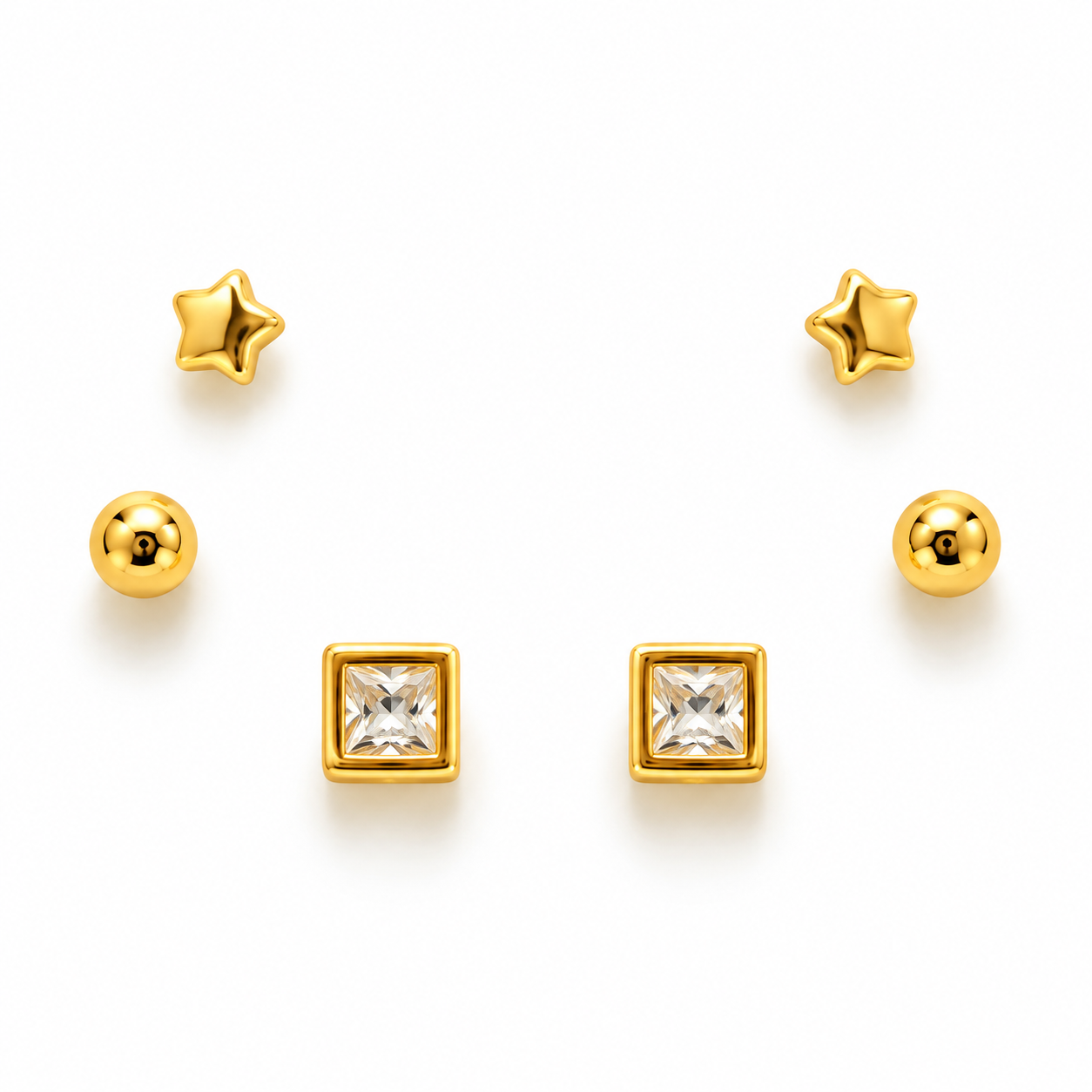 GOLDEN MINI ELEGANCE – Sada pozlacených stříbrných náušnic 14K