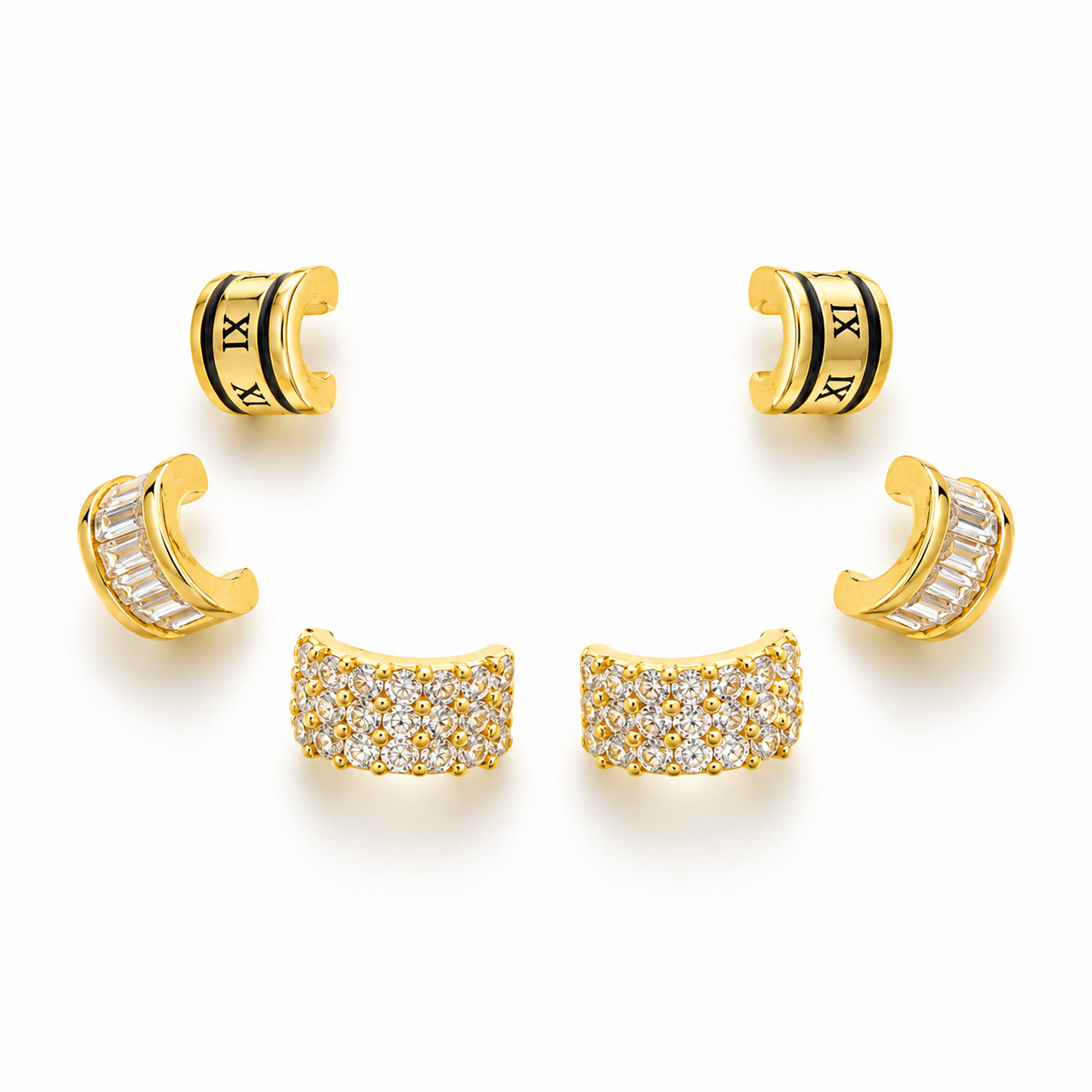 GOLDEN LUXE TRIO – Luxusní sada pozlacených stříbrných náušnic 14K