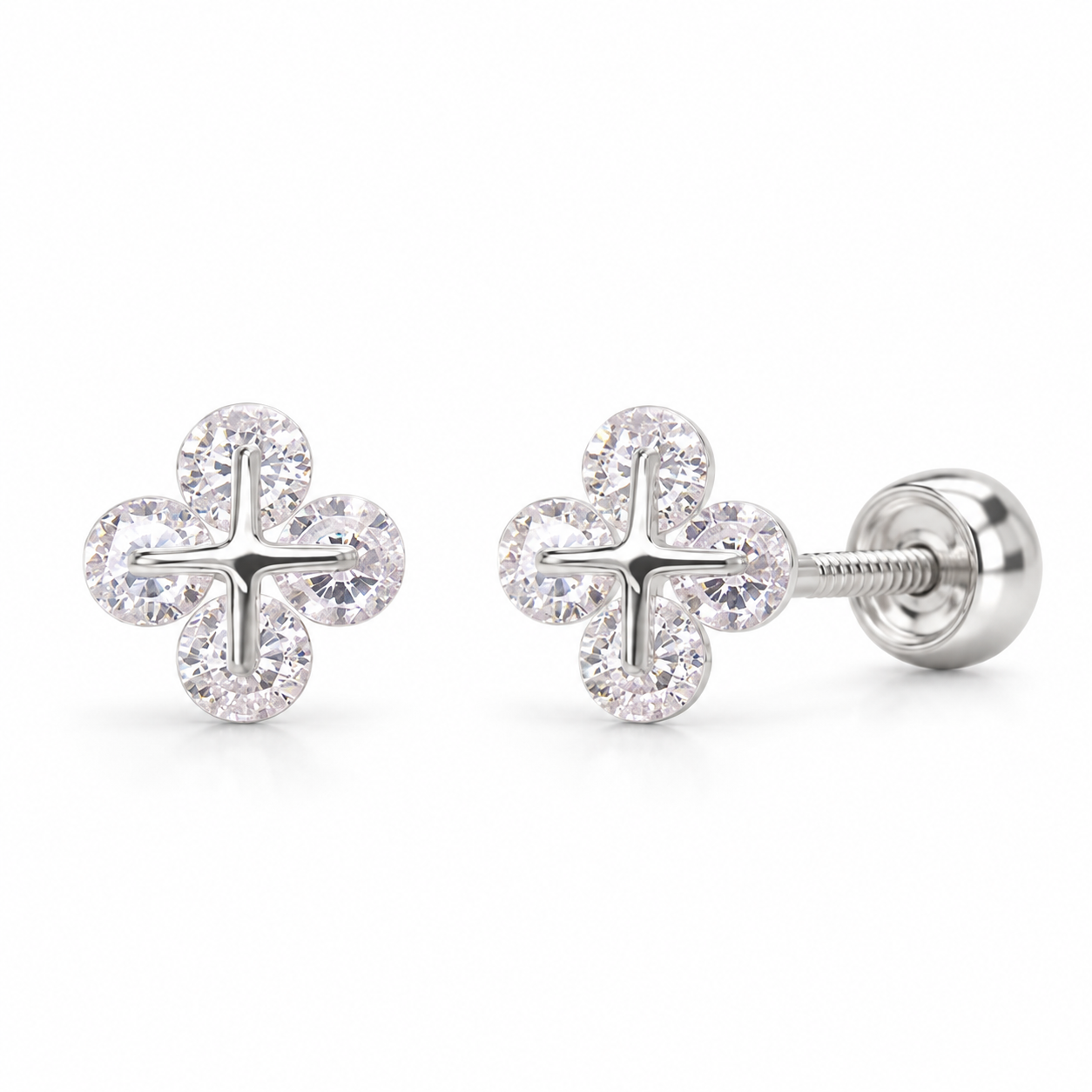 SILVER CRYSTAL CLOVER – Elegantní stříbrné náušnice se čtyřlístky