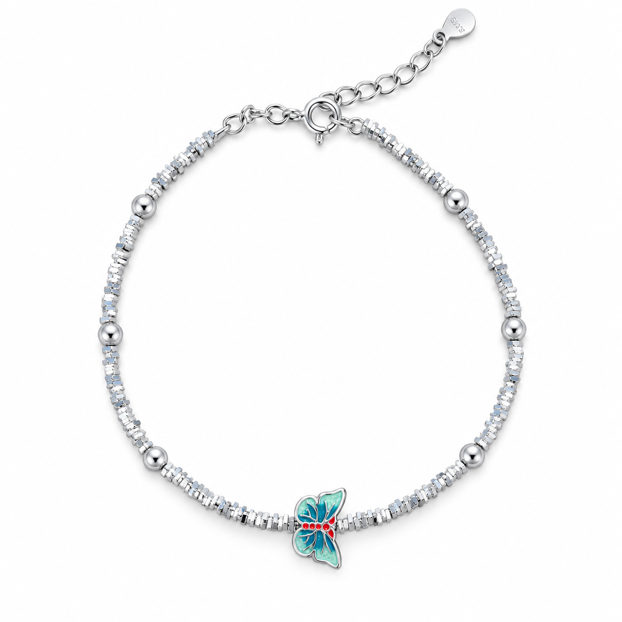 SILVER BUTTERFLY DREAM – Dívčí stříbrný náramek s barevným motýlkem Ag 925
