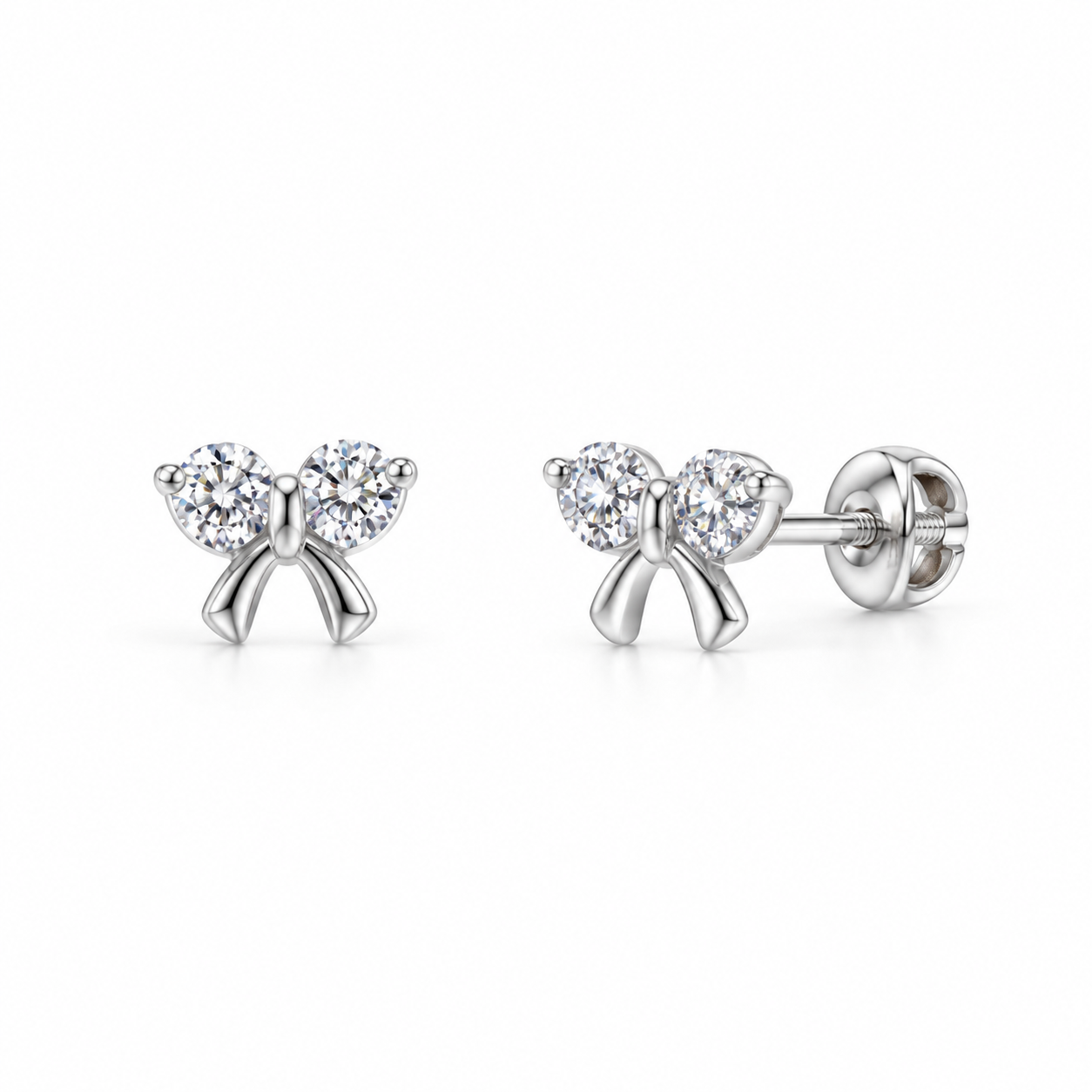 SILVER CRYSTAL BOW – Stříbrné šroubovací náušnice Mašličky Ag 925