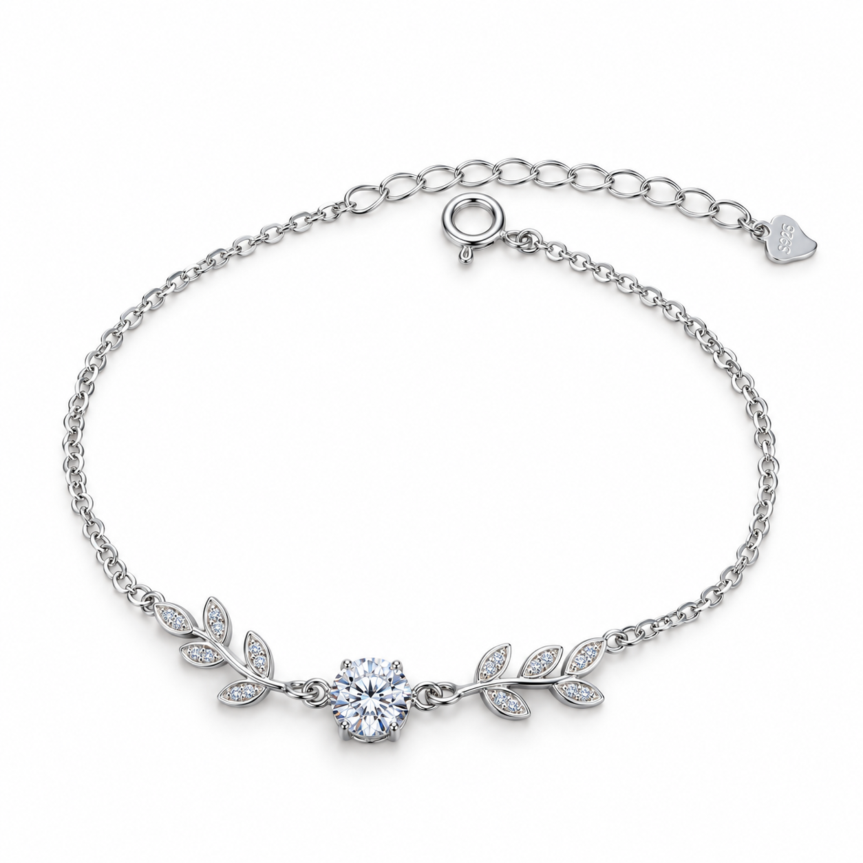 MOISSANITE OLIVIA 2 CT – Luxusní stříbrný náramek Ag 925 s moissanitem a motivem lístků