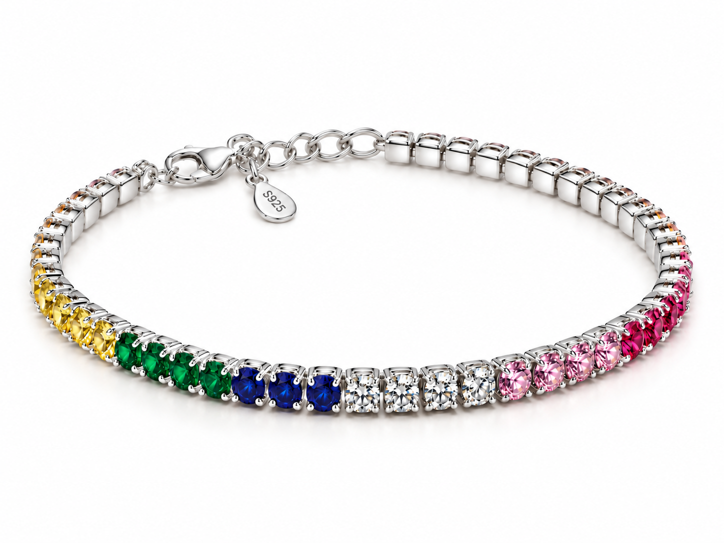 RAINBOW ETERNITY – Luxusní stříbrný náramek Ag 925 s barevnými zirkony