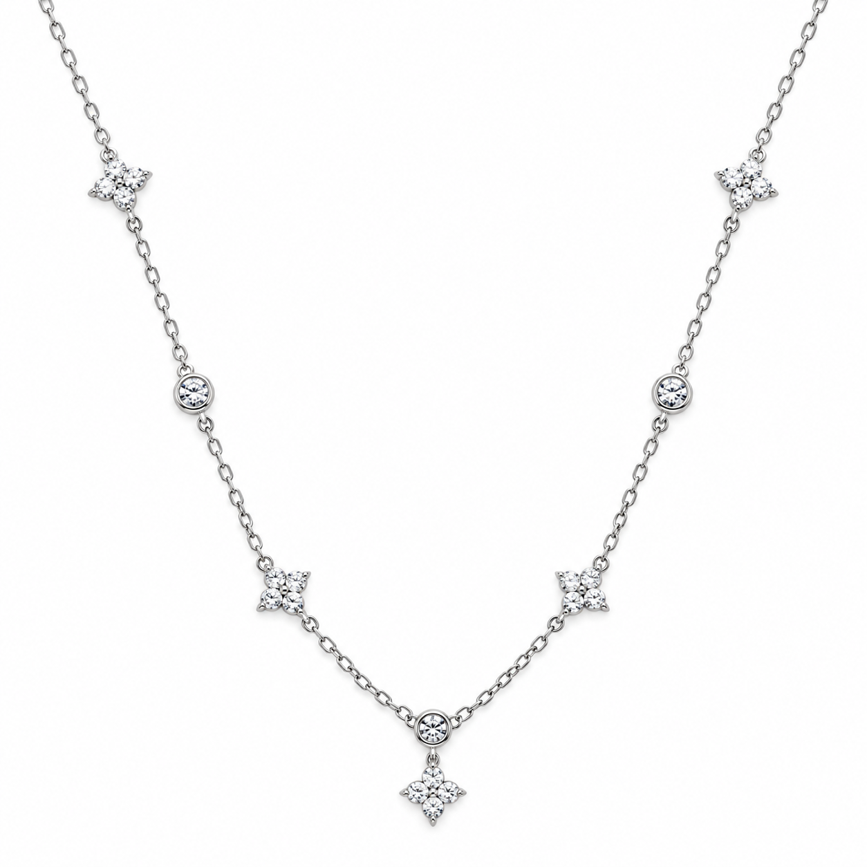 CELESTIAL SPARKLE – Stříbrný náhrdelník Ag 925 s moissanitem 0,006 ct a třpytivými květinami
