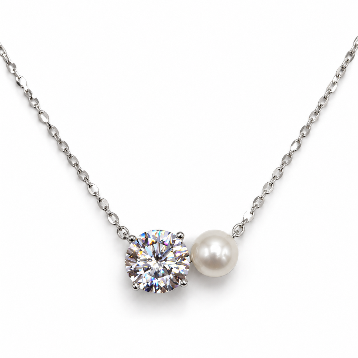 PEARL BRILLIANCE – Stříbrný náhrdelník Ag 925 s moissanitem 2 ct a sladkovodní perlou