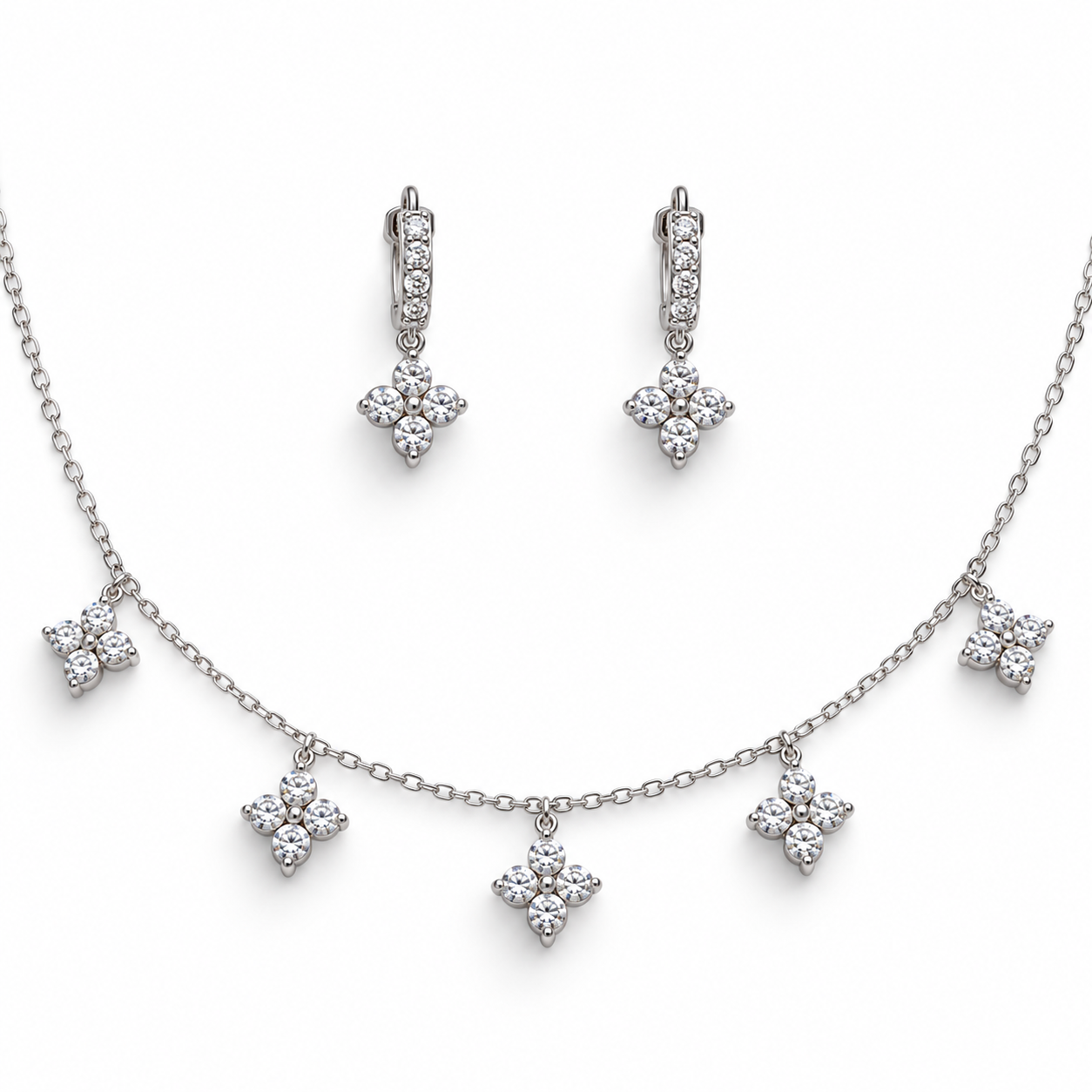 DIAMOND BLOSSOM – Stříbrná květinová souprava s moissanity 0,2 ct | ANU JEWELRY