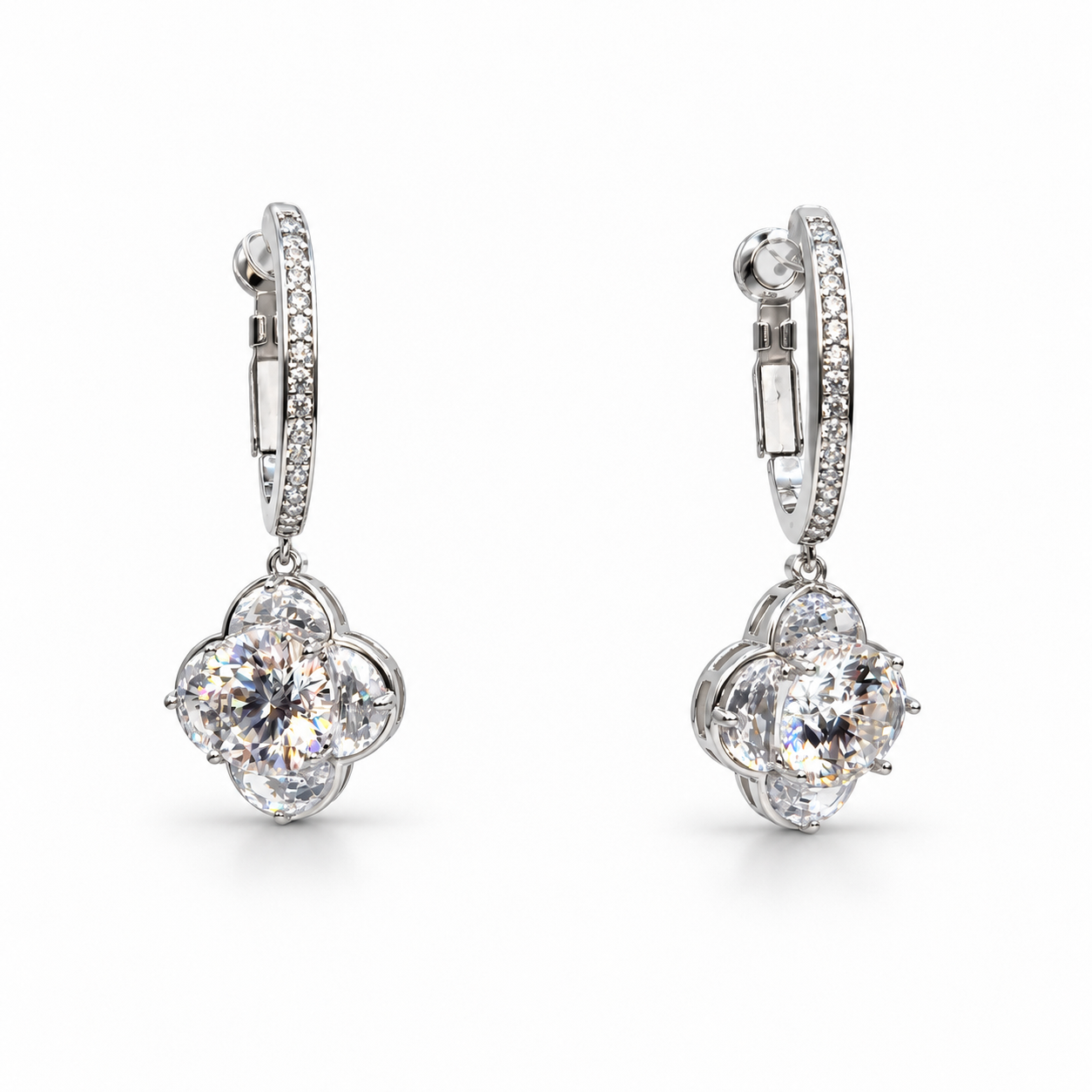 DIAMOND BLOSSOM – Luxusní stříbrné visací náušnice s moissanitem 2 ct