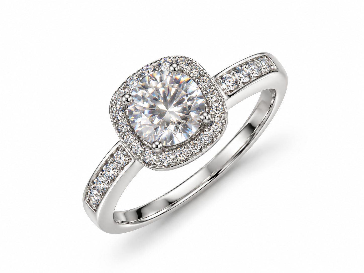 ELIANA 1CT – Luxusní stříbrný prsten s moissanitem a halo obrubou | ANU JEWELRY