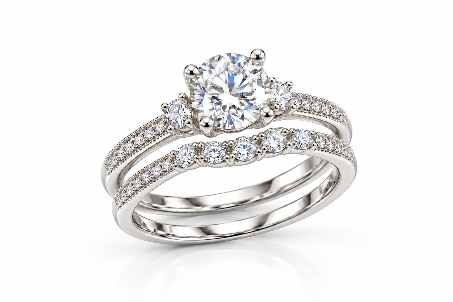 AMELIA 1,23CT – Luxusní souprava dvou stříbrných prstenů s moissanity | ANU JEWELRY
