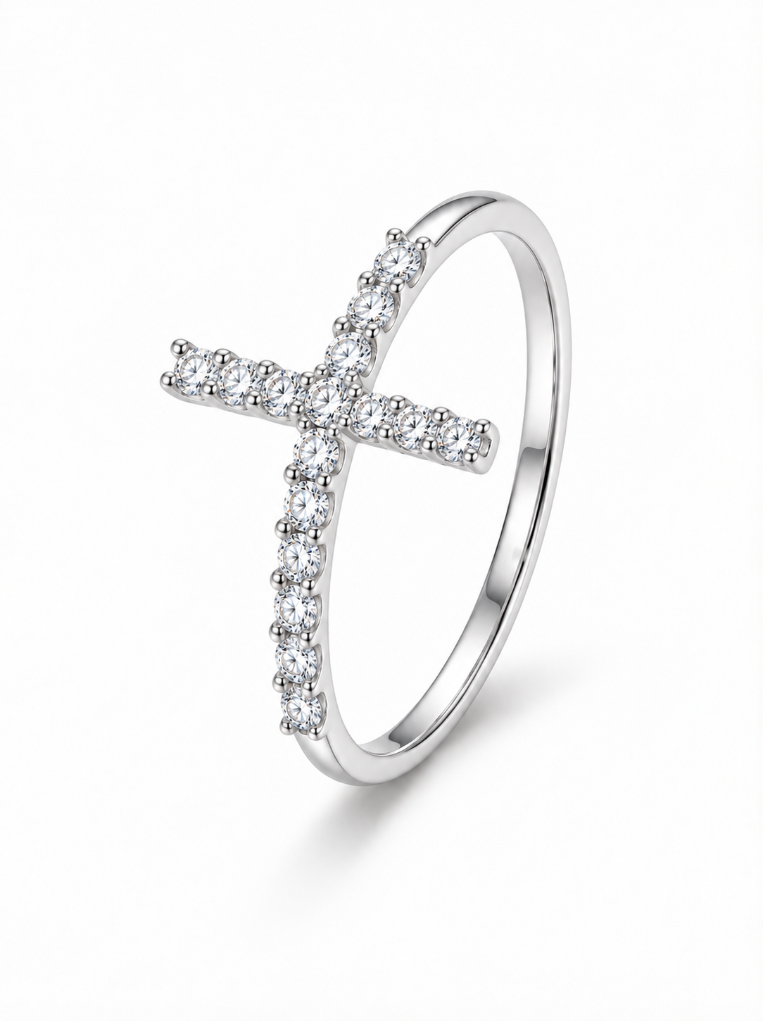 GRACE 0.24CT – Stříbrný prsten s křížem a moissanity | ANU JEWELRY