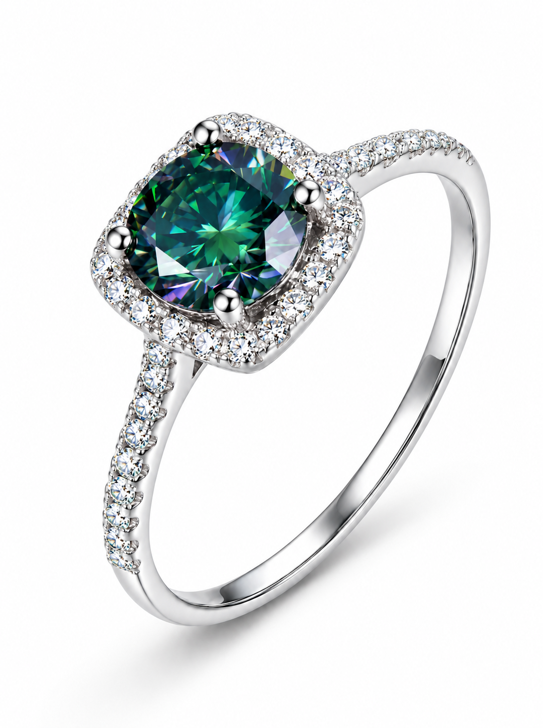MIRELLA 1CT – Luxusní stříbrný prsten se zeleným moissanitem | ANU JEWELRY