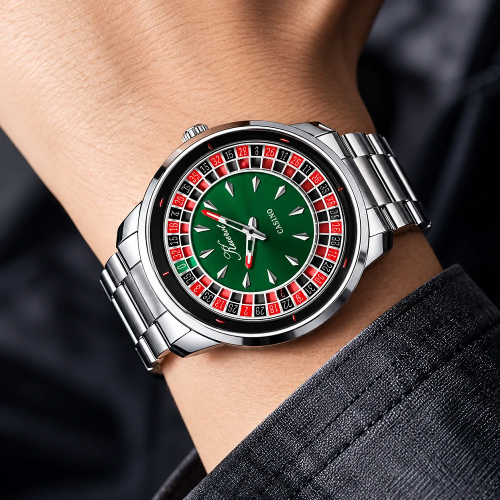 Pánské hodinky KUERST Casino Roulette s rotační ruletou a gravírovaným dýnkem