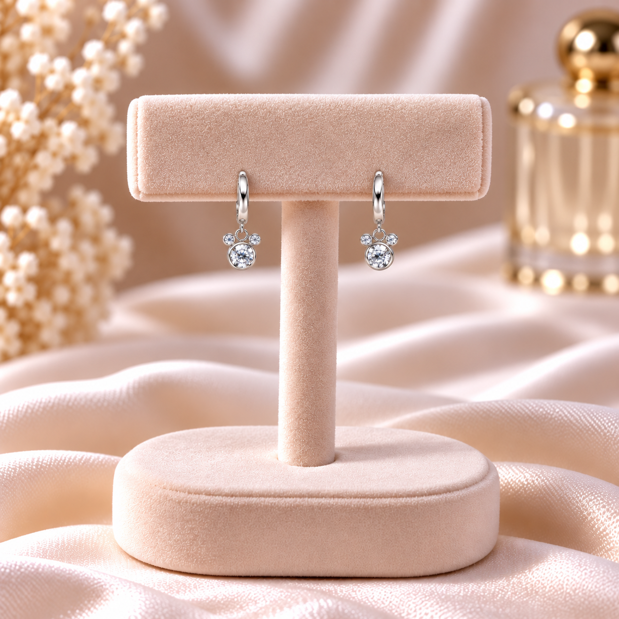 Stříbrné dětské visací náušnice Myšička se zirkony (8,5×20 mm)