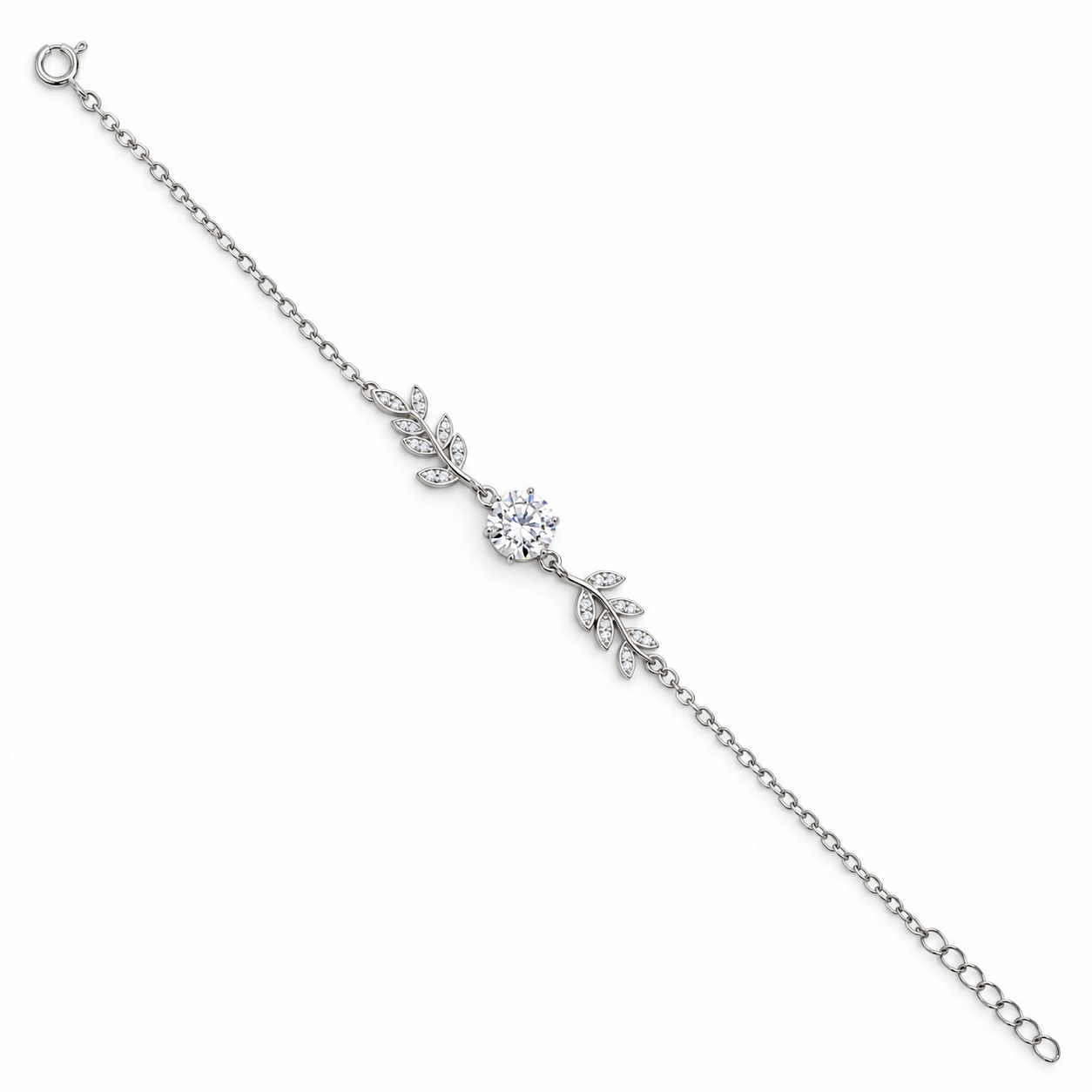 MOISSANITE OLIVIA 2 CT – Luxusní stříbrný náramek Ag 925 s moissanitem a motivem lístků