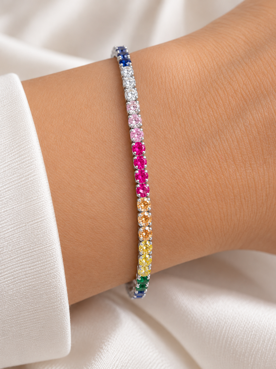 RAINBOW ETERNITY – Luxusní stříbrný náramek Ag 925 s barevnými zirkony