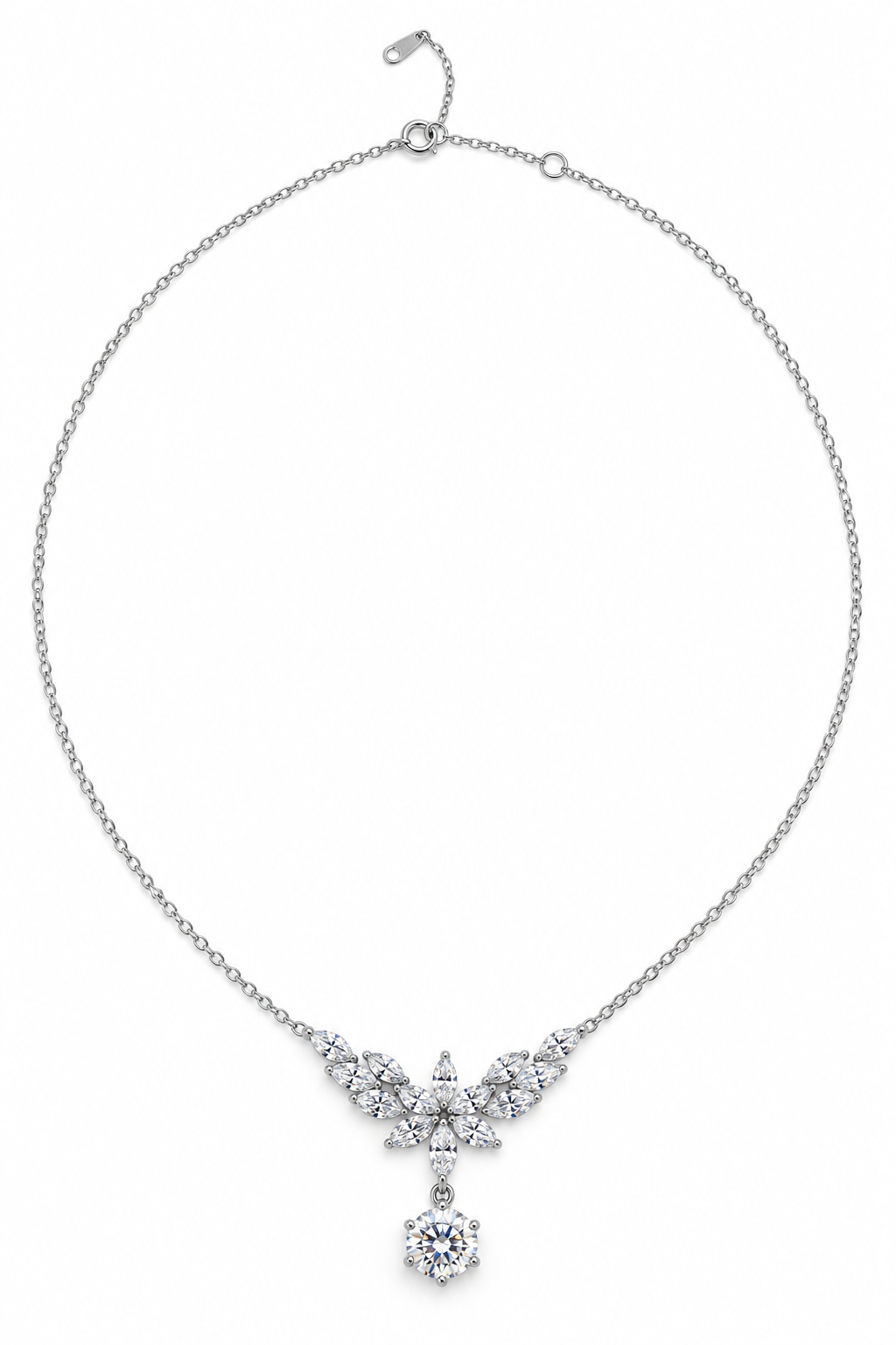 CRYSTAL BLOSSOM – Stříbrný náhrdelník Ag 925 s moissanitem 1 ct a květinovým motivem