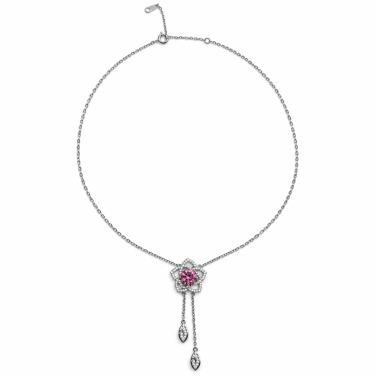 ROSE BLOSSOM – Stříbrný náhrdelník Ag 925 s růžovým moissanitem 1 ct