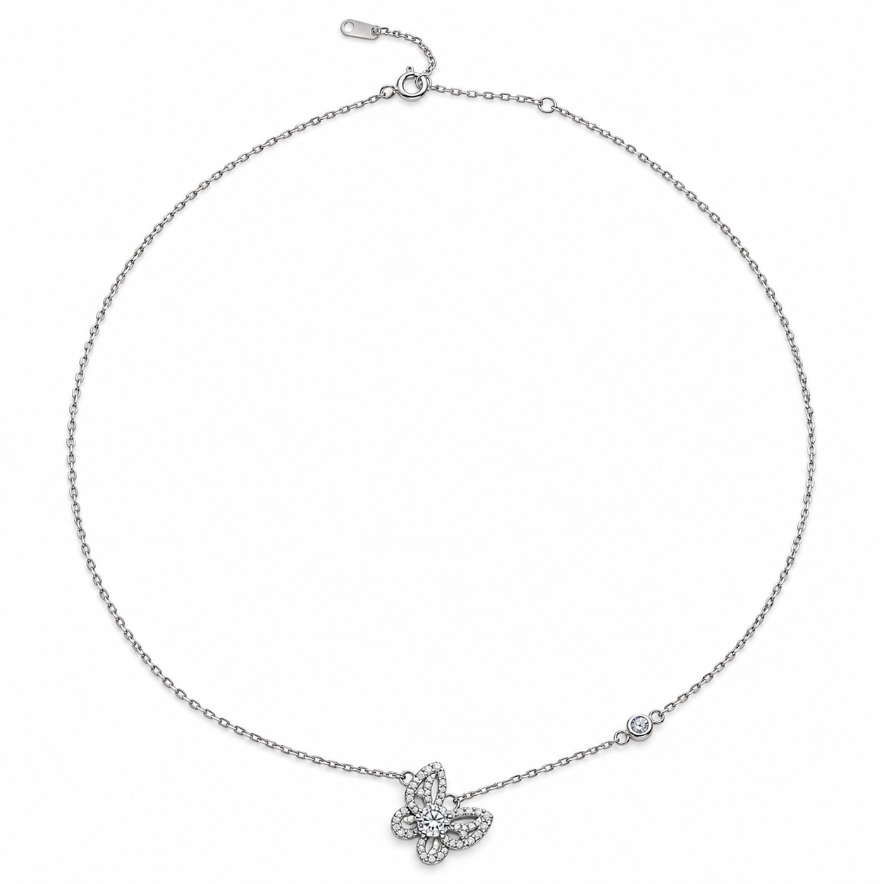 BUTTERFLY ÉCLAT – Stříbrný náhrdelník Ag 925 s motýlkem a moissanitem 0,3 ct
