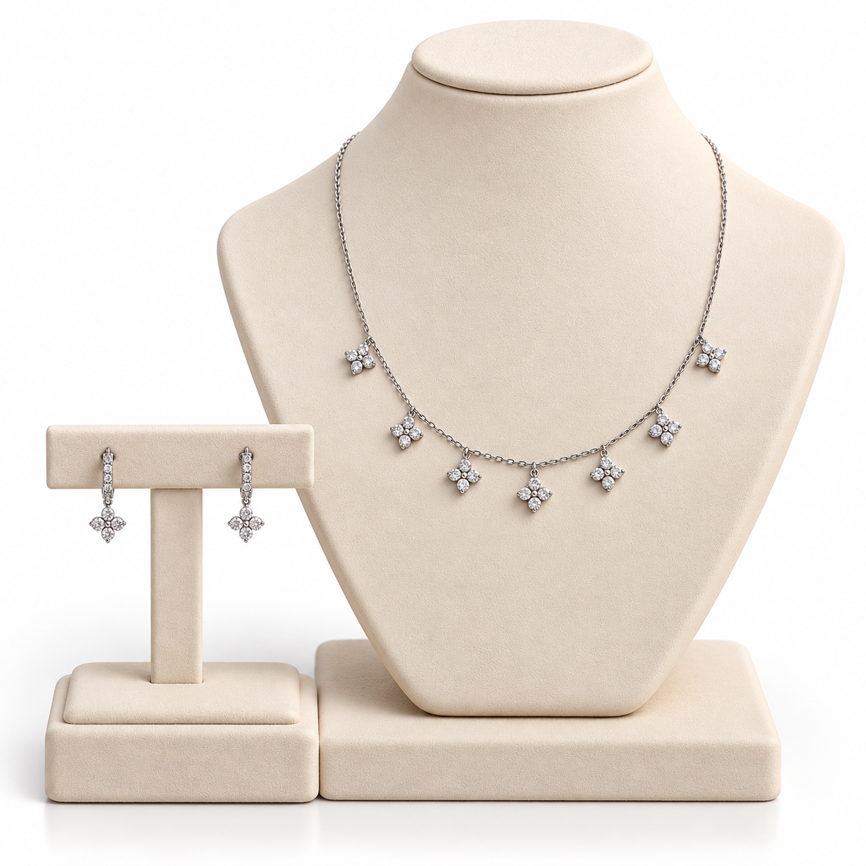 DIAMOND BLOSSOM – Stříbrná květinová souprava s moissanity 0,2 ct | ANU JEWELRY