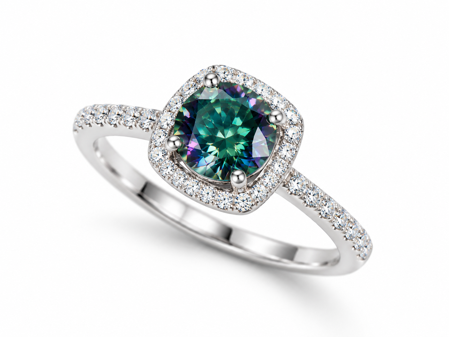 MIRELLA 1CT – Luxusní stříbrný prsten se zeleným moissanitem | ANU JEWELRY