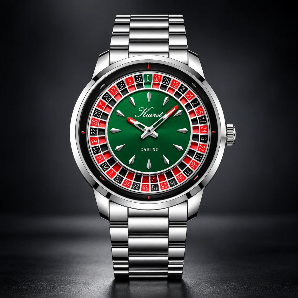 Pánské hodinky KUERST Casino Roulette s rotační ruletou a gravírovaným dýnkem