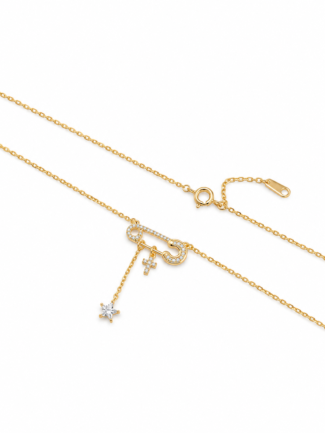 Dámský náhrdelník Sparkling Safety Pin – stříbro pozlacené 14K zlatem, voděodolný