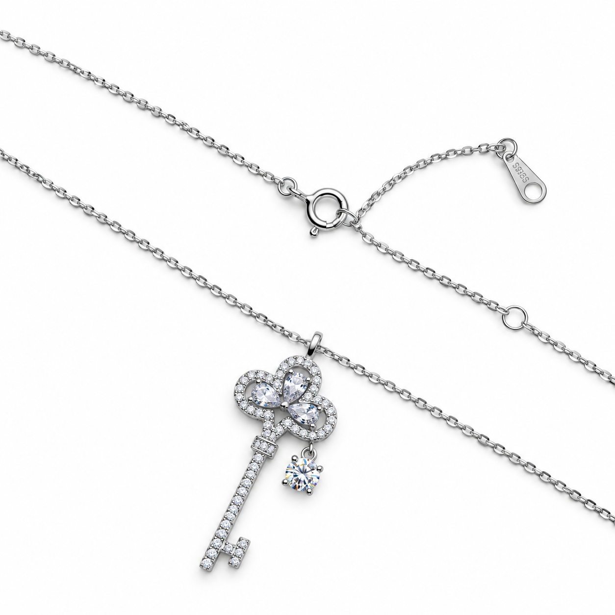 KEY OF LOVE – Luxusní stříbrný náhrdelník Ag 925 s moissanitem 0,3 ct