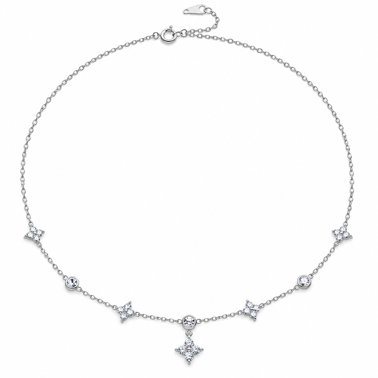 CELESTIAL SPARKLE – Stříbrný náhrdelník Ag 925 s moissanitem 0,006 ct a třpytivými květinami