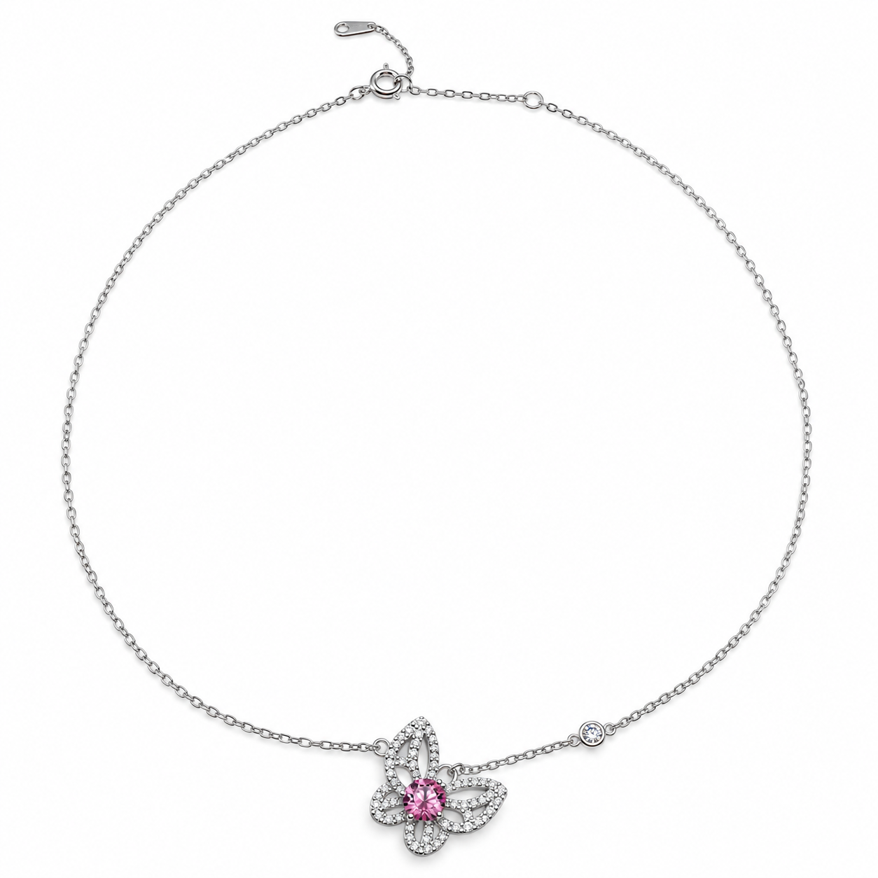 PINK BUTTERFLY – Stříbrný náhrdelník Ag 925 s růžovým moissanitem 0,3 ct