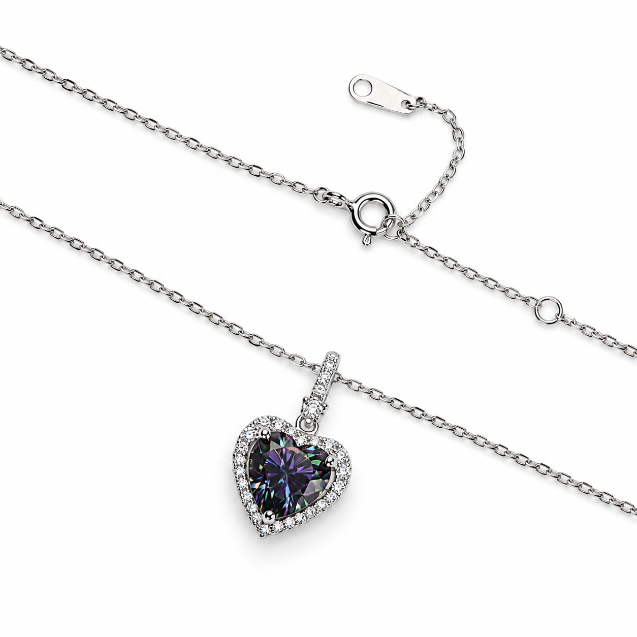 AURORA HEART – Stříbrný náhrdelník Ag 925 s duhovým moissanitem 2 ct