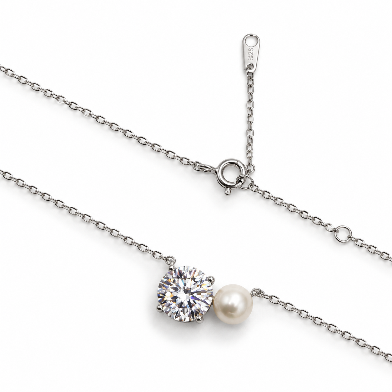 PEARL BRILLIANCE – Stříbrný náhrdelník Ag 925 s moissanitem 2 ct a sladkovodní perlou