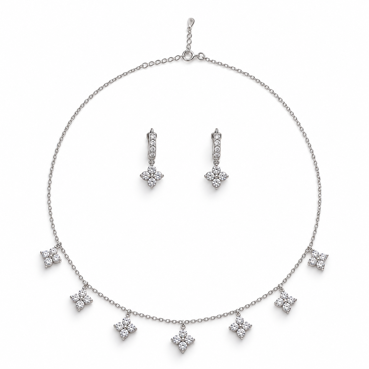 DIAMOND BLOSSOM – Stříbrná květinová souprava s moissanity 0,2 ct | ANU JEWELRY