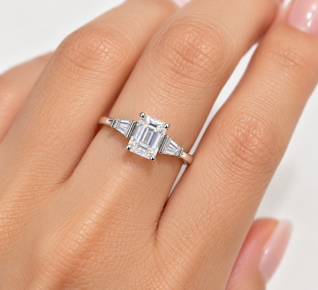 ART DECO 2CT – Luxusní stříbrný prsten s moissanitem a smaragdovým brusem | ANU JEWELRY