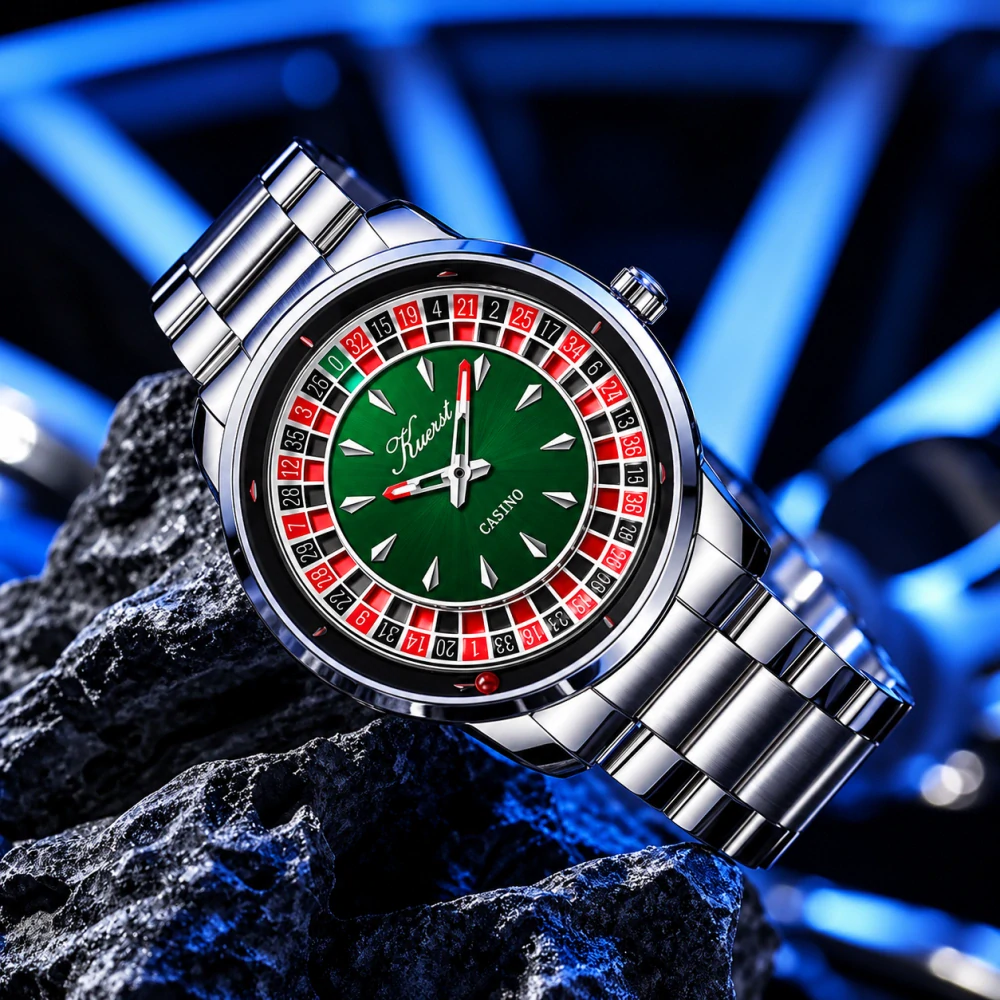 Pánské hodinky KUERST Casino Roulette s rotační ruletou a gravírovaným dýnkem