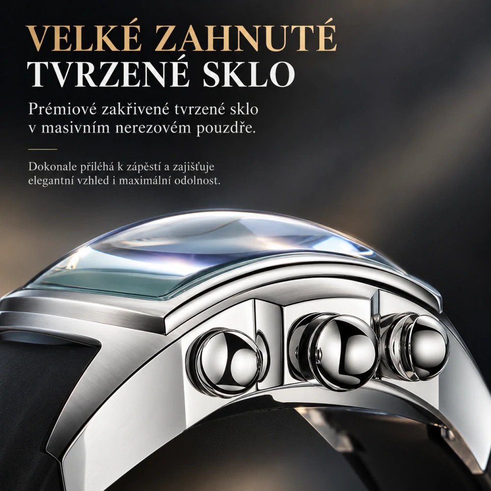 Automatické hodinky KUERST Tonneau s otevřeným srdcem (Open Heart), kalendářem a zakřiveným sklem