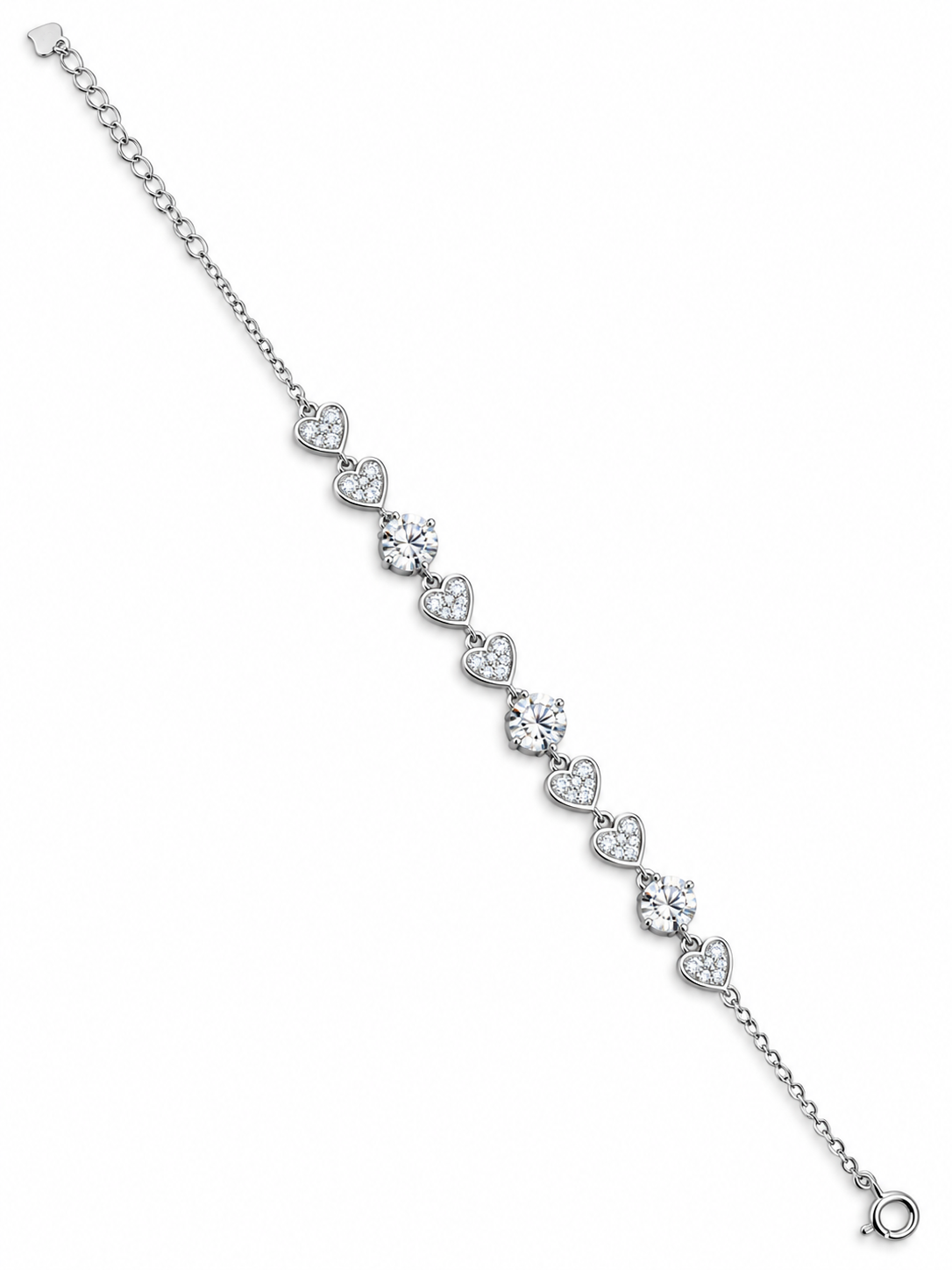 MOISSANITE AMORE 3 CT – Luxusní stříbrný náramek Ag 925 se srdíčky a moissanity