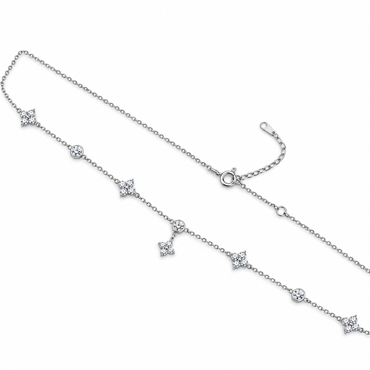 CELESTIAL SPARKLE – Stříbrný náhrdelník Ag 925 s moissanitem 0,006 ct a třpytivými květinami