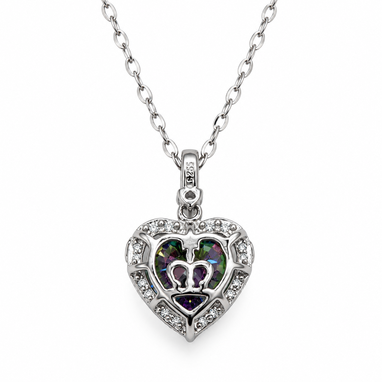 AURORA HEART – Stříbrný náhrdelník Ag 925 s duhovým moissanitem 2 ct