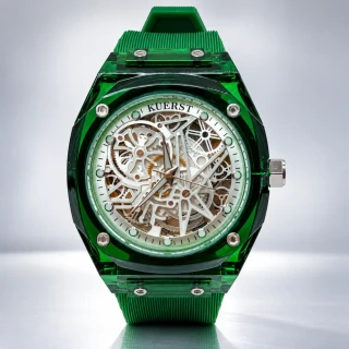 Designové transparentní hodinky KUERST Skeleton Green