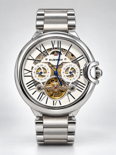 Luxusní mechanické automatické hodinky KUERST Skeleton s ocelovým tahem a modřenými ručičkami