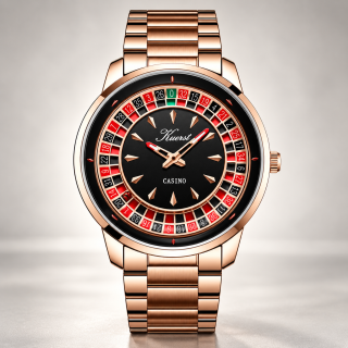 Pánské hodinky KUERST Casino – růžové zlato, rotační ruleta a černý ciferník