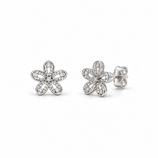 Stříbrné dětské peckové náušnice Květinky se zirkony (8 mm)