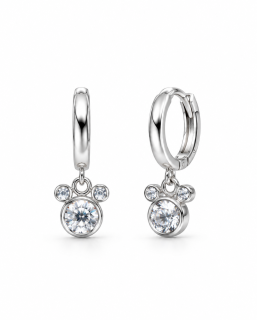 Stříbrné dětské visací náušnice Myšička se zirkony (8,5×20 mm)