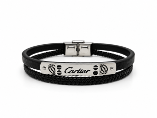 Pánský kožený náramek z chirurgické oceli s motivem Cartier