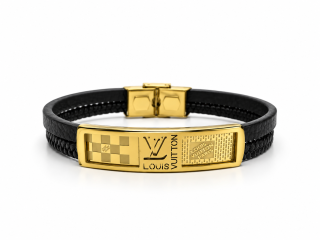 Pánský kožený náramek se zlacenou ocelí a motivem Louis Vuitton