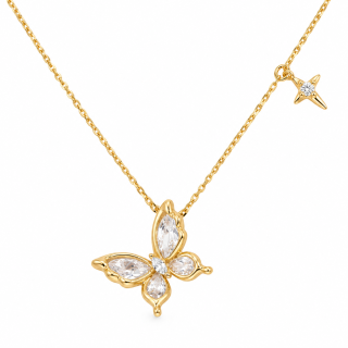 BUTTERFLY STAR – Náhrdelník s motýlem a hvězdou, stříbro pozlacené 14K zlatem